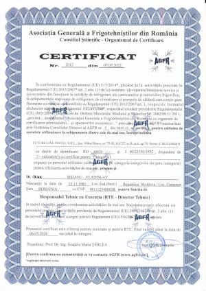 Instalare, reparare, intretinere, service la echipamentele stationare de refrigerare, de climatizare si pompele de caldura care contin gaze floururate cu efect de sera.