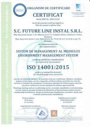Certificat ISO 14001:2015 – Sistem de management al mediului